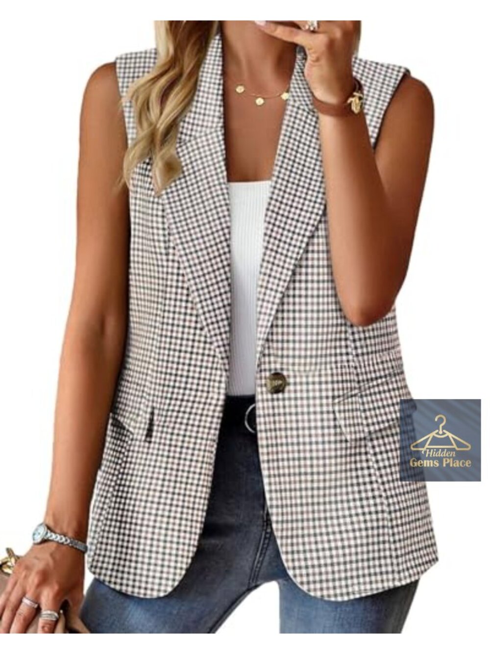 Womens Sleeveless Open Front Lightweight Blazer Vest
